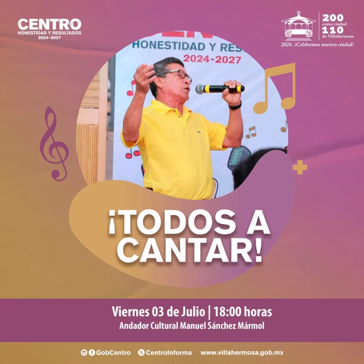 Invitan a participar en “¡Todos a Cantar!” en el Andador Cultural Manuel Sánchez Mármol