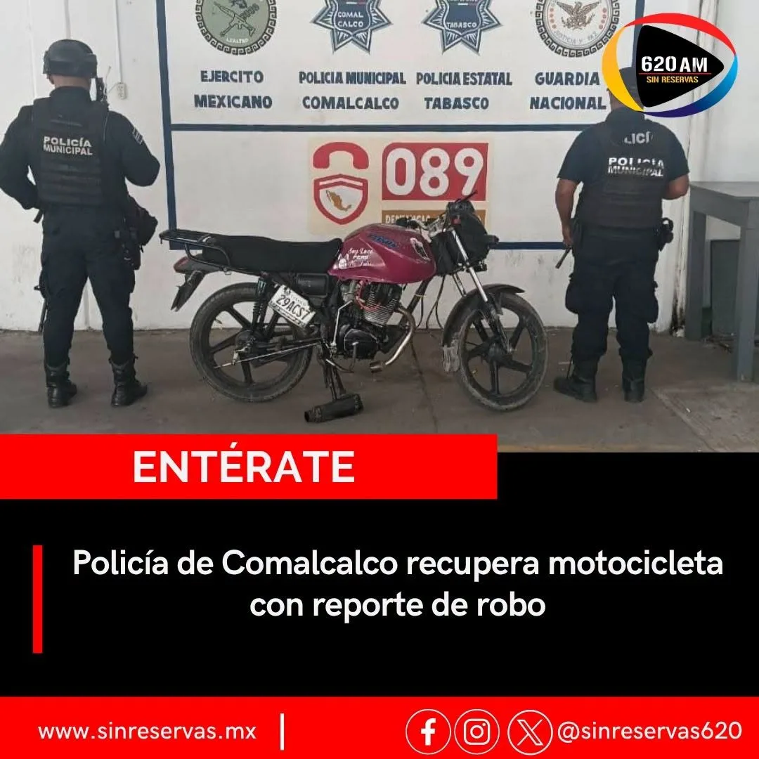 Policía de Comalcalco recupera motocicleta con reporte de robo